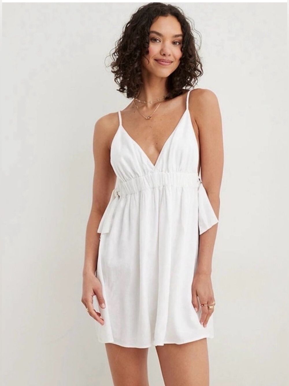 Aerie linen blend white sundress XL side tie lined Beach Summer Resortwear
